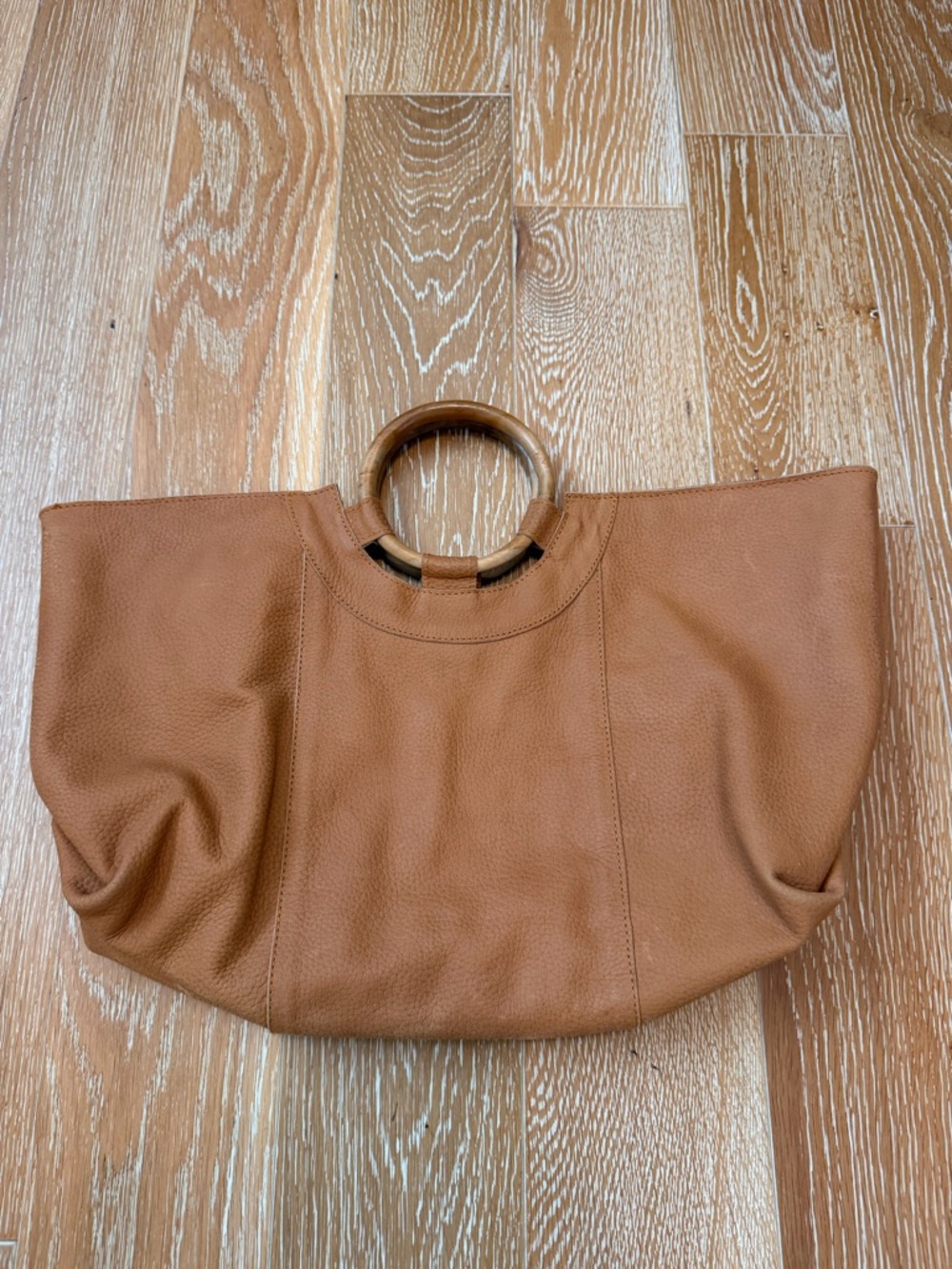 New Cleobella Tan Leather Tote with Wooden Ring Handles